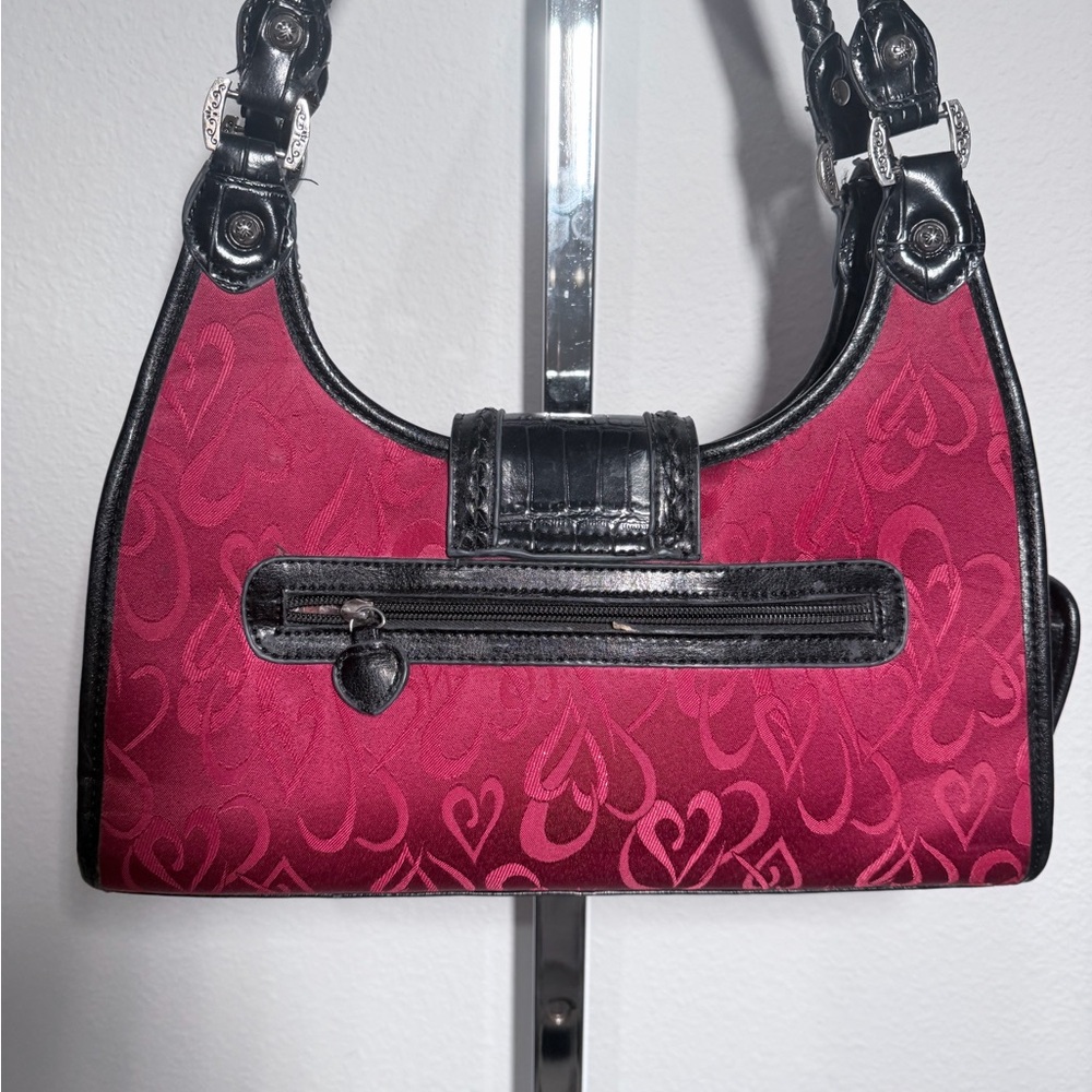Y2K Red Heart Jacquard Shoulder Bag Black Faux Croc McBling Purse - Picture 5 of 12